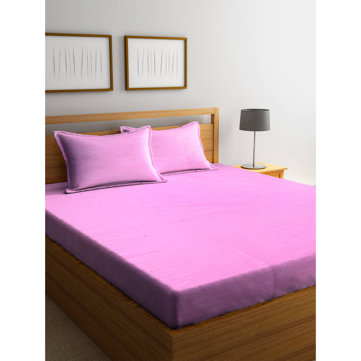 HOSTA HOMES Pink Striped Pure Cotton 300 TC Bedsheet With 2 Pillow Covers (King)