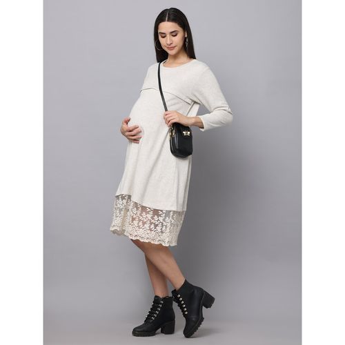 The Mom Store Winter Morning Maternity Sweater Dress With Nursing Off White  (S)