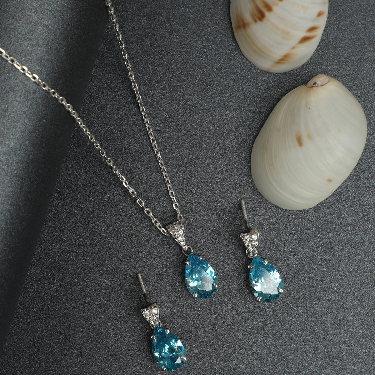 Sterling Silver Aquamarine Necklace  Earrings Set by David Deyong