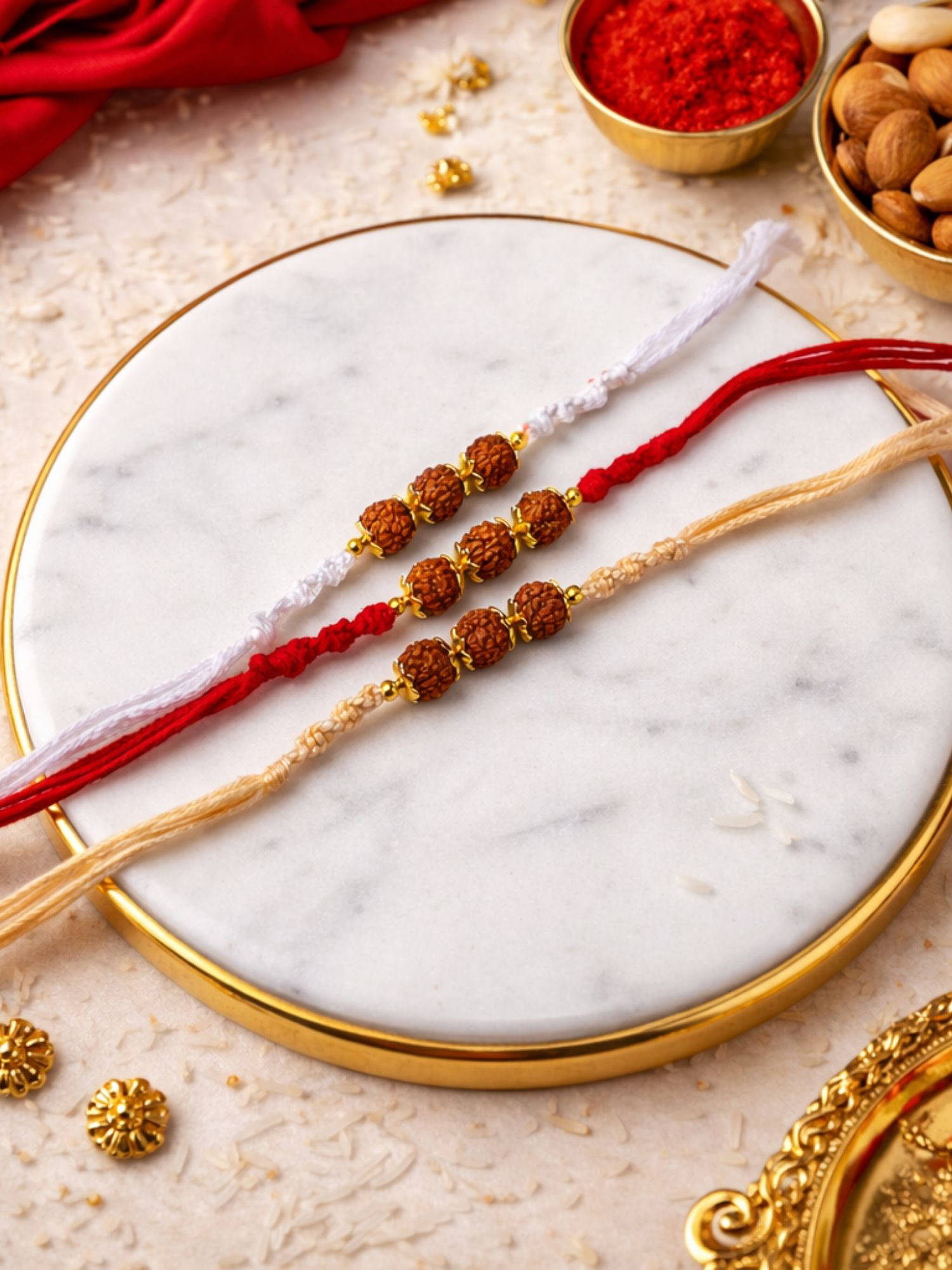 I Jewels Rudraksha Thread Rakhi With Roli Chawal Rakshabandhan Card (Pack of 3)