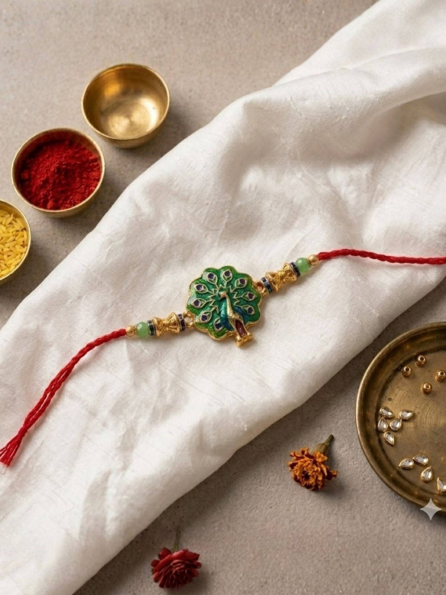 I Jewels Peacock Design Thread Rakhi With Roli Chawal Rakshabandhan Card