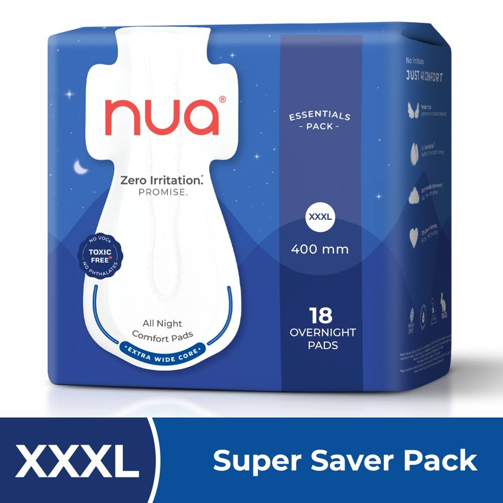Nua Day And Night Comfort Sanitary Pads - Pack of 12 (8 XXL & 4 XXXL)