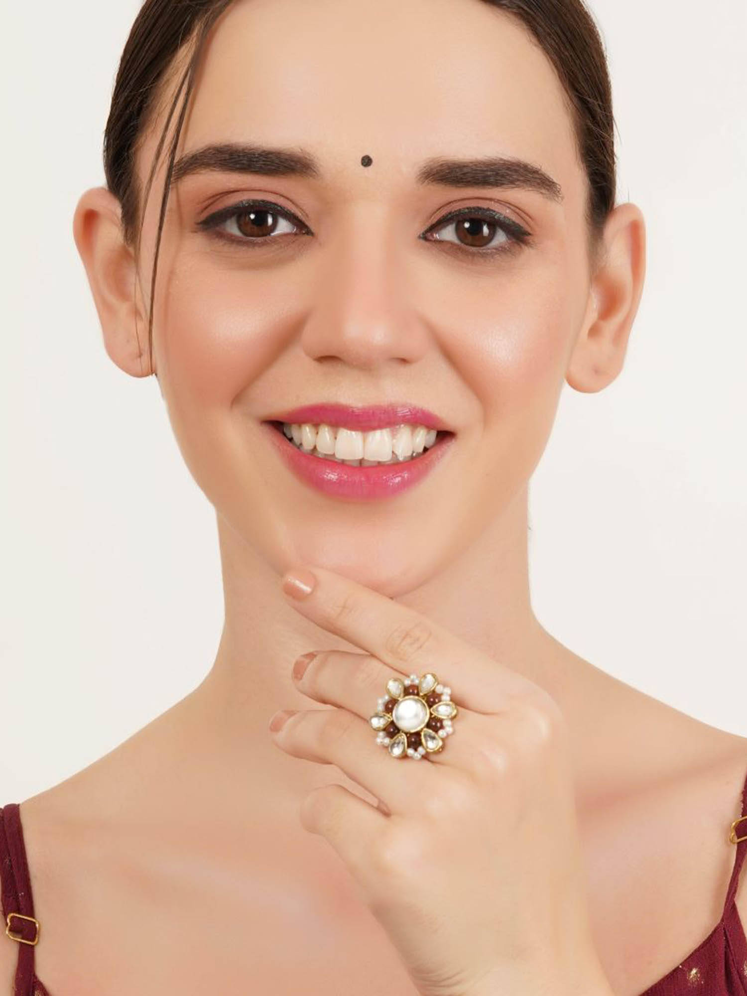 BeAbhika Brown Beaded Bloom Adjustable Ring