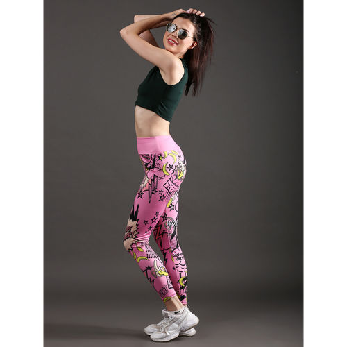 The Dance Bible Pink Boom Printed Gym Tights for Women (S)