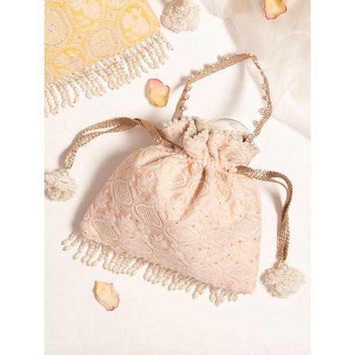 Buy AMYRA Peach Khwaab Threadwork Fringe Potli Bag Online