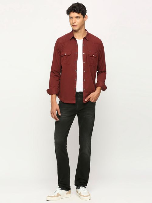 Buy Pepe Jeans Red Flap Pocket Full Sleeves Shirt Online