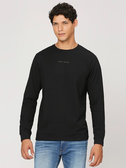 Pepe Jeans Black Round Neck Full Sleeves T-Shirt