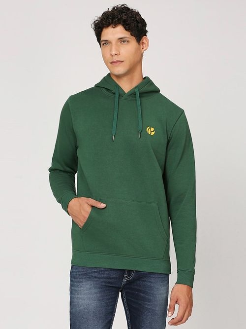 Pepe Jeans Green Solid Full Sleeves Sweatshirt - Main Image