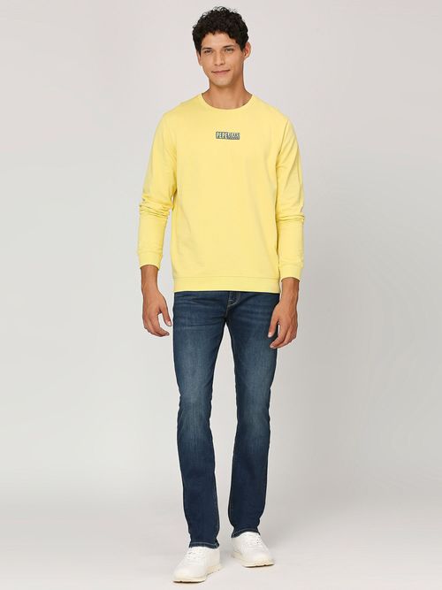 Pepe Jeans Pale Yellow Solid Full Sleeves Sweatshirt