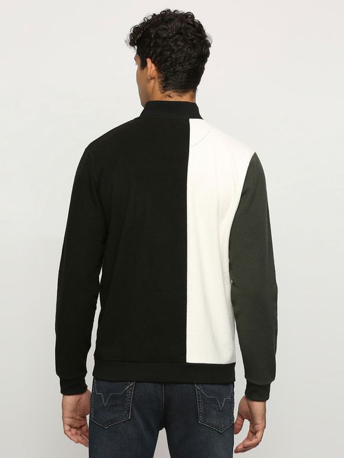 Black Colour Block Quarter Zip Sweatshirt