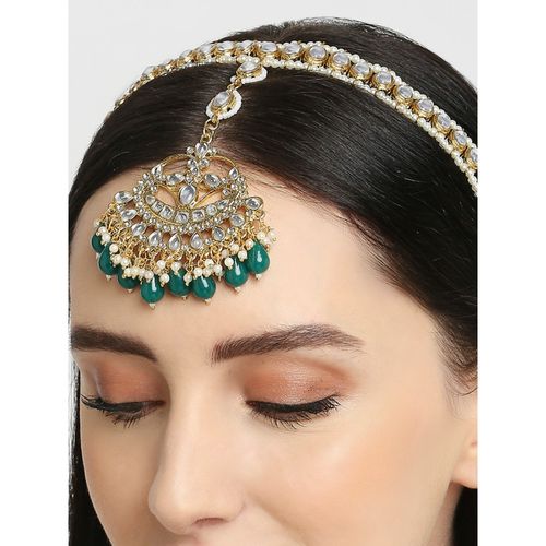 OOMPH Green Beads Kundan Jadau Sheeshphool MathaPatti Hair Chain  Maangtikka