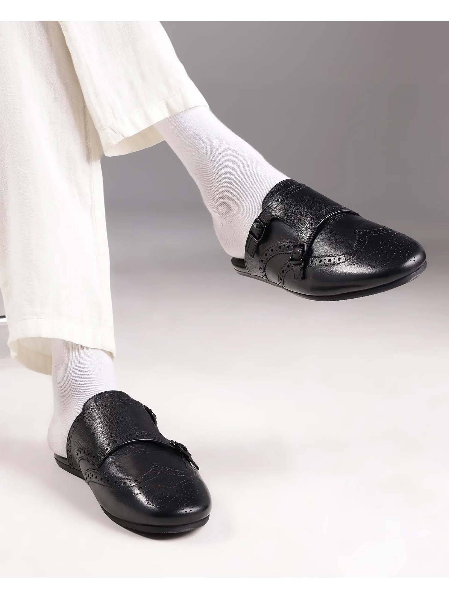 Rare Rabbit Mule Buy Rare Rabbit Men Leather Monk Strap Mules - Black Online