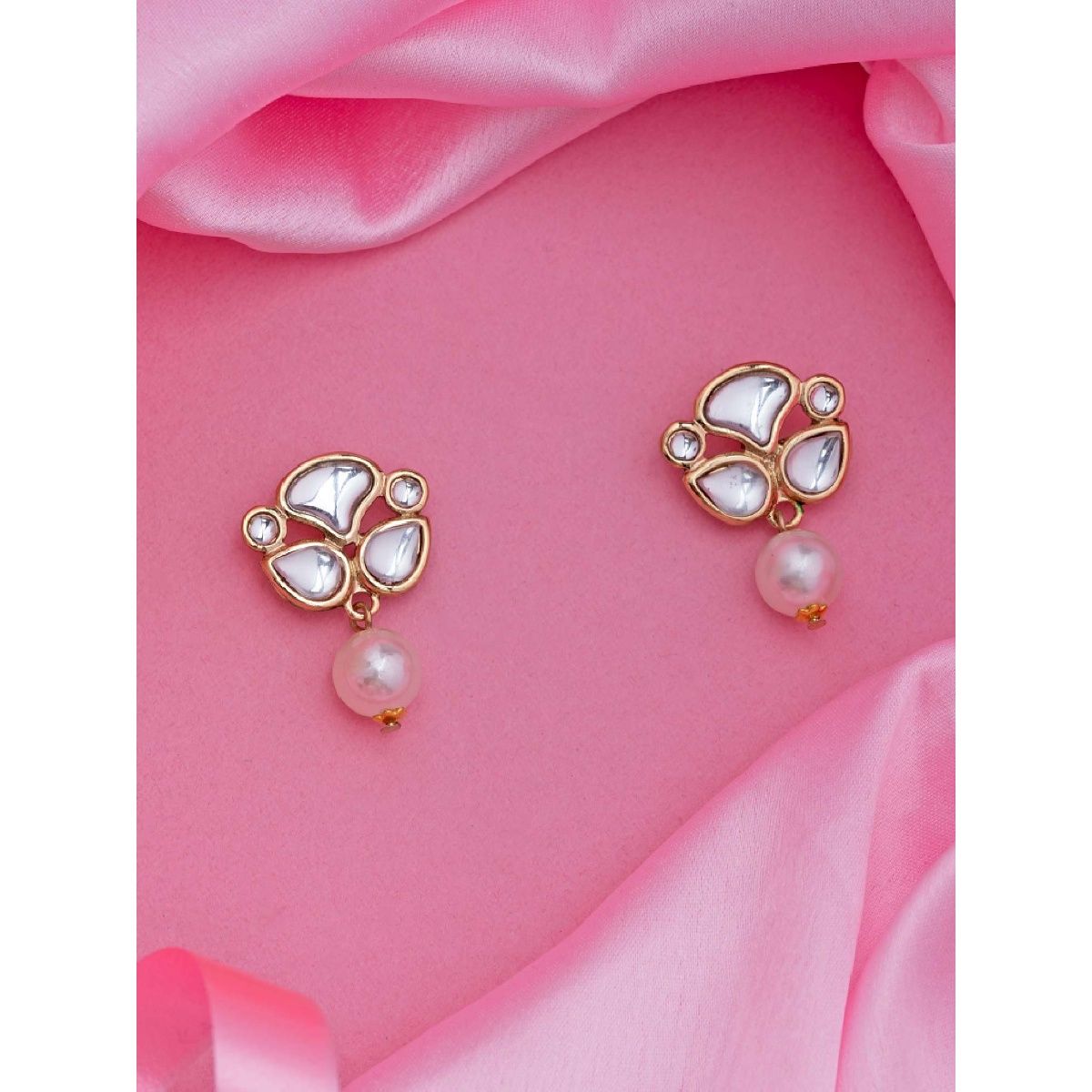 Pink Flower Pearl Stud Earrings