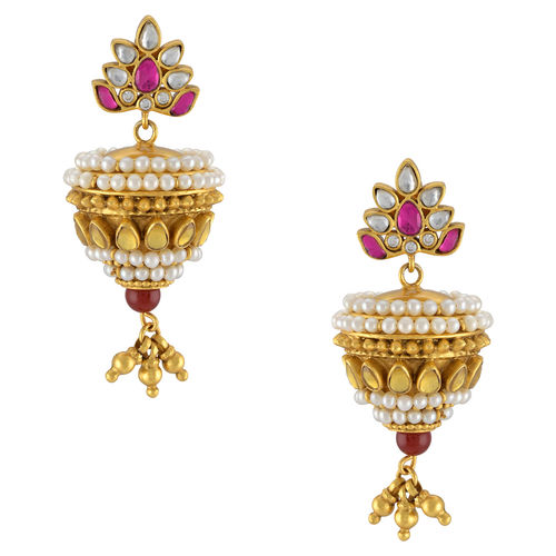 Tribe Amrapali Silver Gold Plated Lotus Pearl Lined Dome Earrings