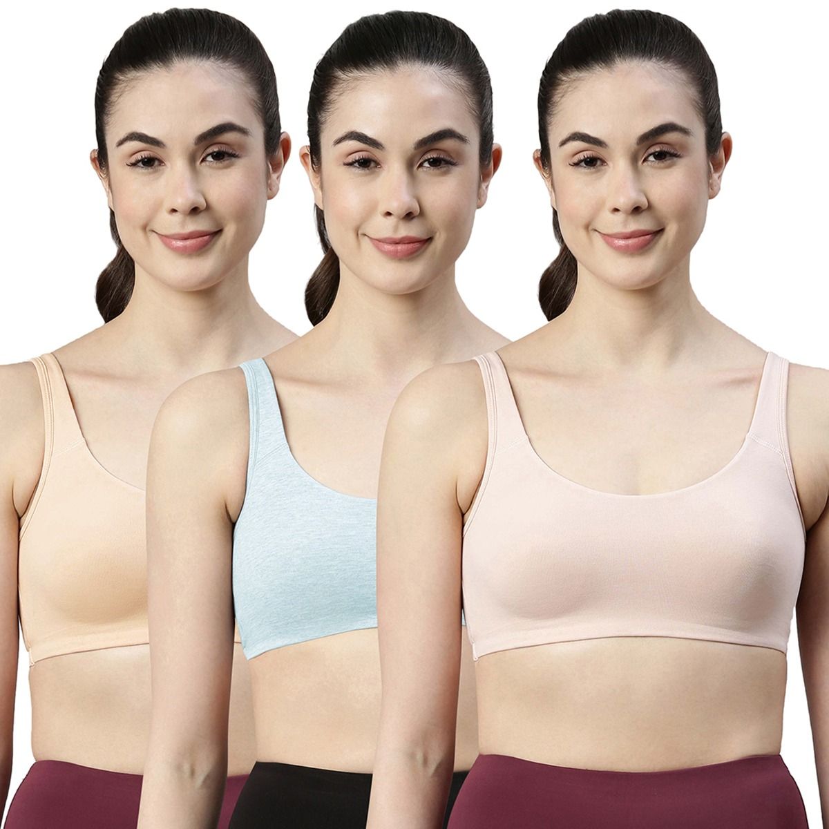 Buy Enamor Womens SB06 Non-Padded, Wirefree & High Coverage Low Impact  Sports Bra (Pack of 3) Online