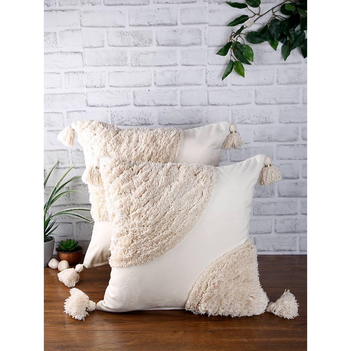 eyda Super Soft Velvet Ivory Color Set Of 2 Cushion Cover-18X18 Inch