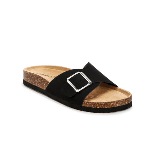 London Rag Adjustable Buckle Closure Flats Sandals Black (UK 3)