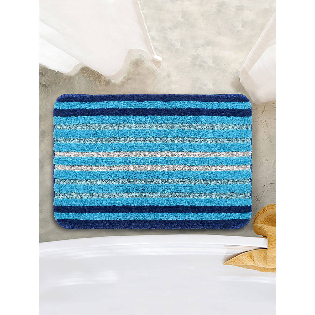 Saral Home Wow Blue Microfiber Antiskid Bathmat (40X58 Cm, Rectangle)