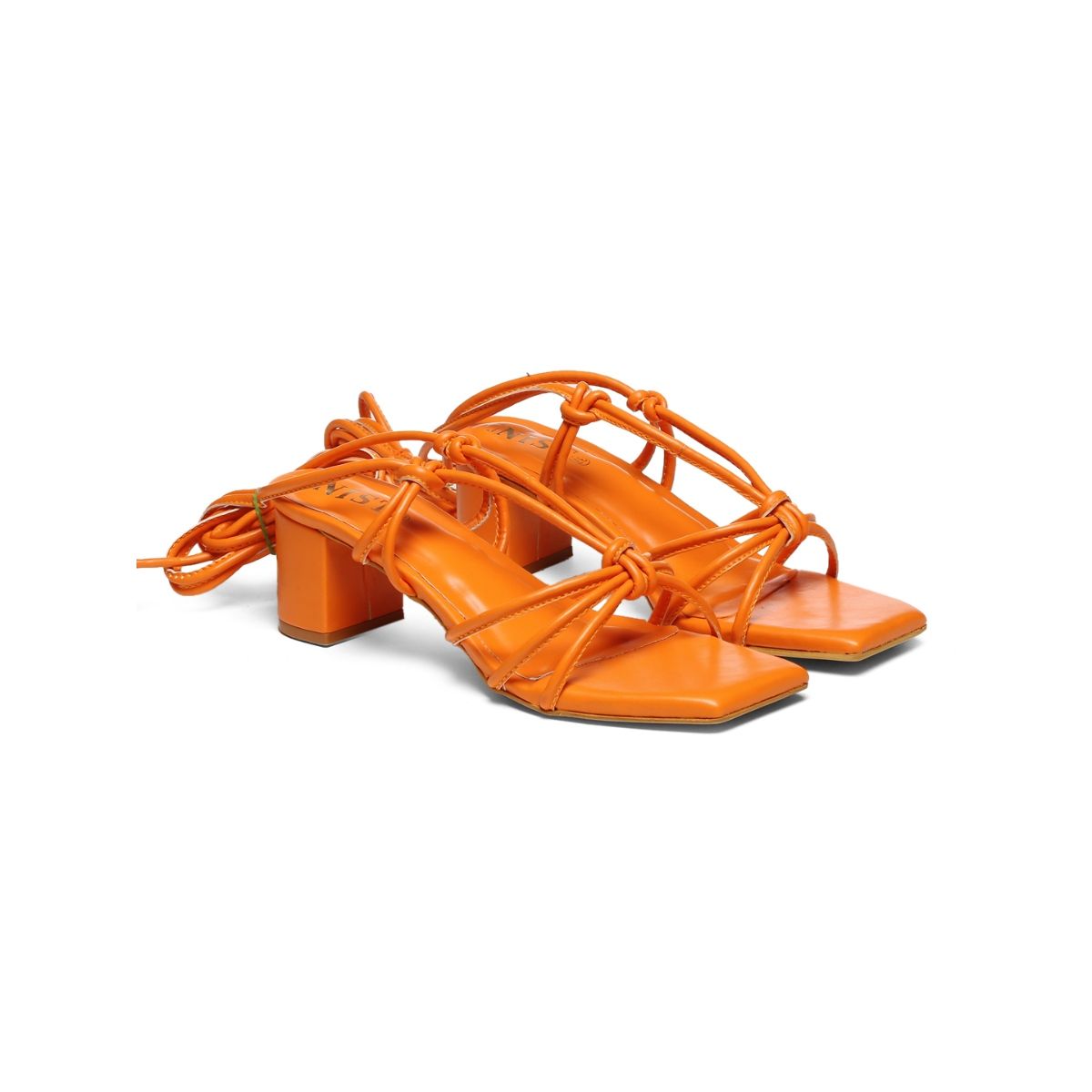 ASOS DESIGN Hamper strappy mid heeled sandals in neon orange | ASOS