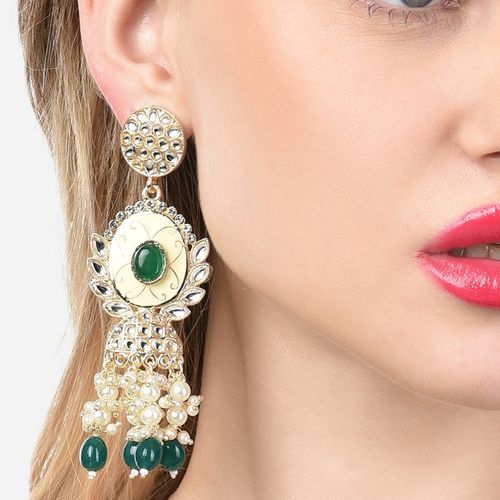 Buy ZAVERI PEARLS Pink & Green Multistrand Beaded Dazzling Crescent Bracelet For Women-ZPFK16669 at