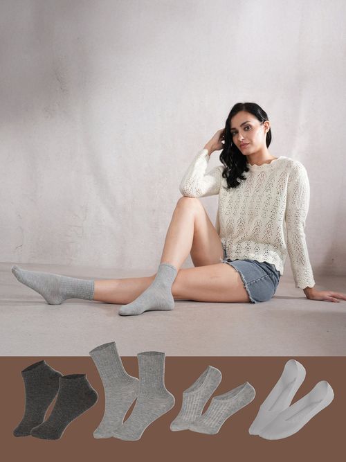 Buy CrossKulture Grey No Show Trainer Ankle Length Crew Socks