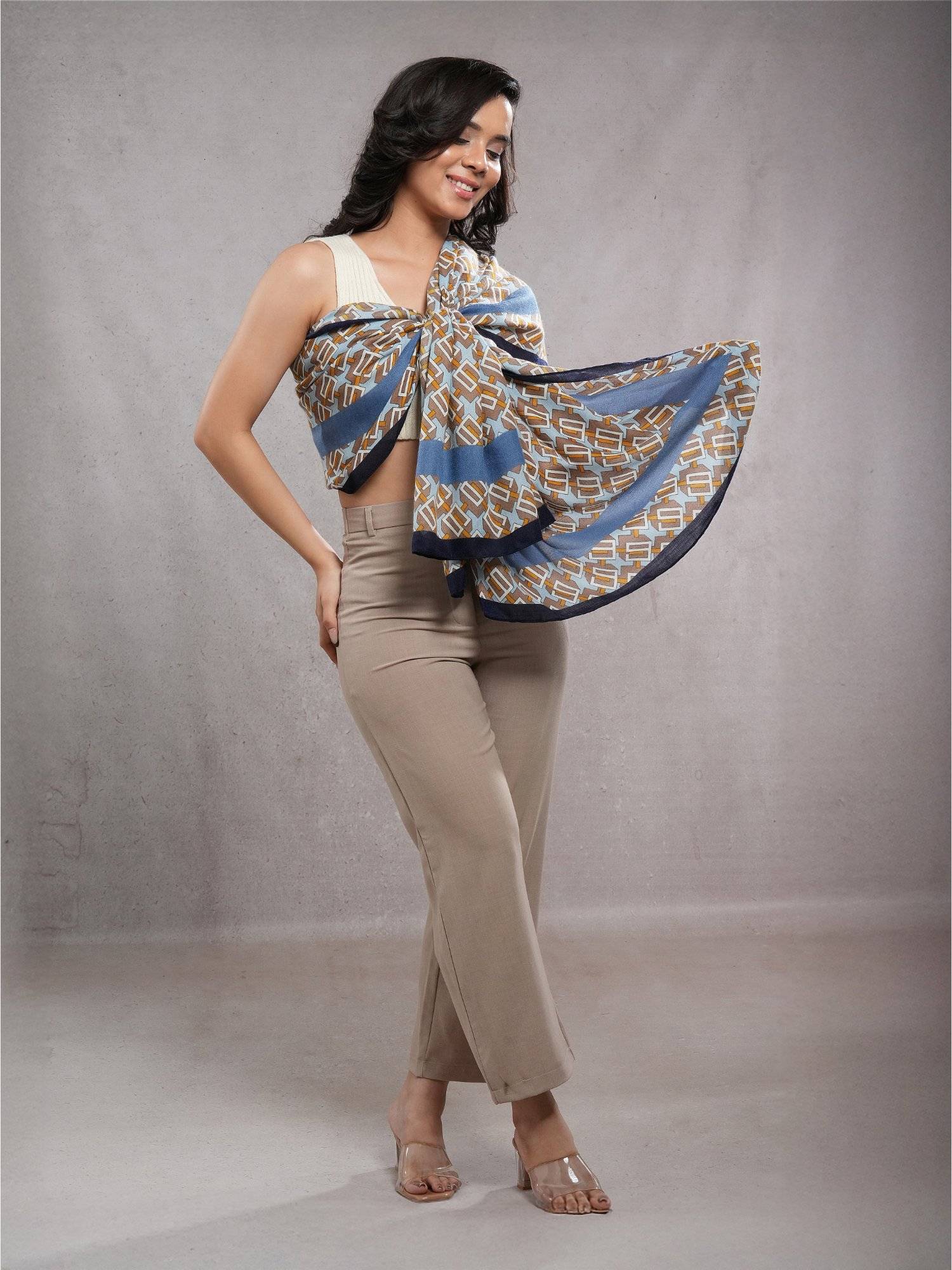CrossKulture Blue Viscose Printed Scarf