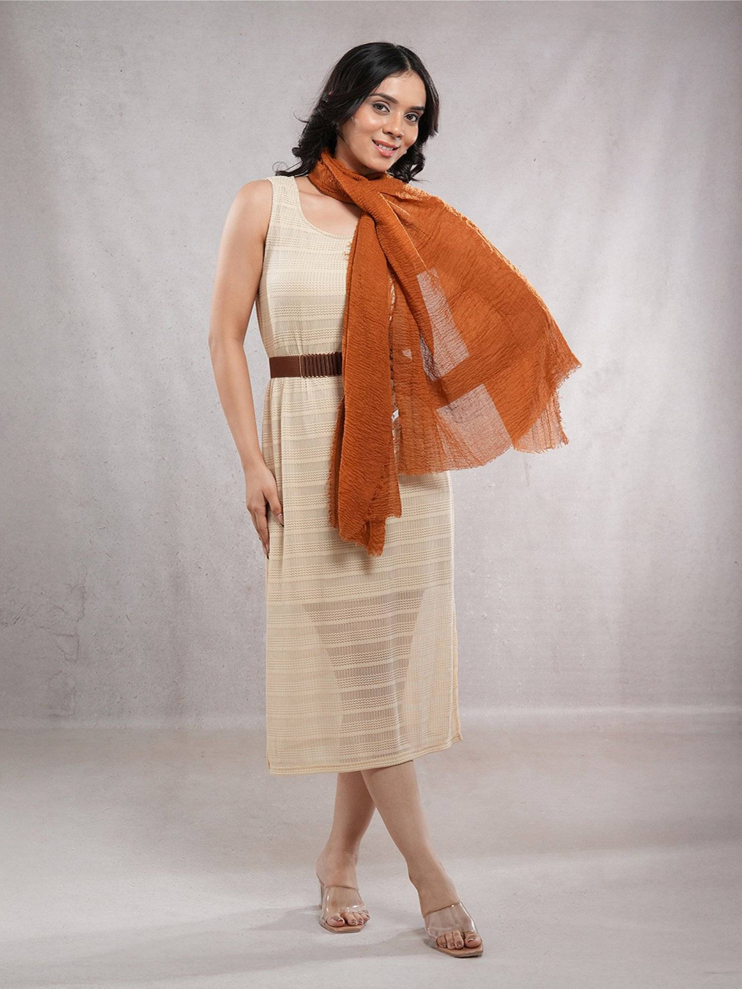 CrossKulture Orange Cotton Solid Scarf