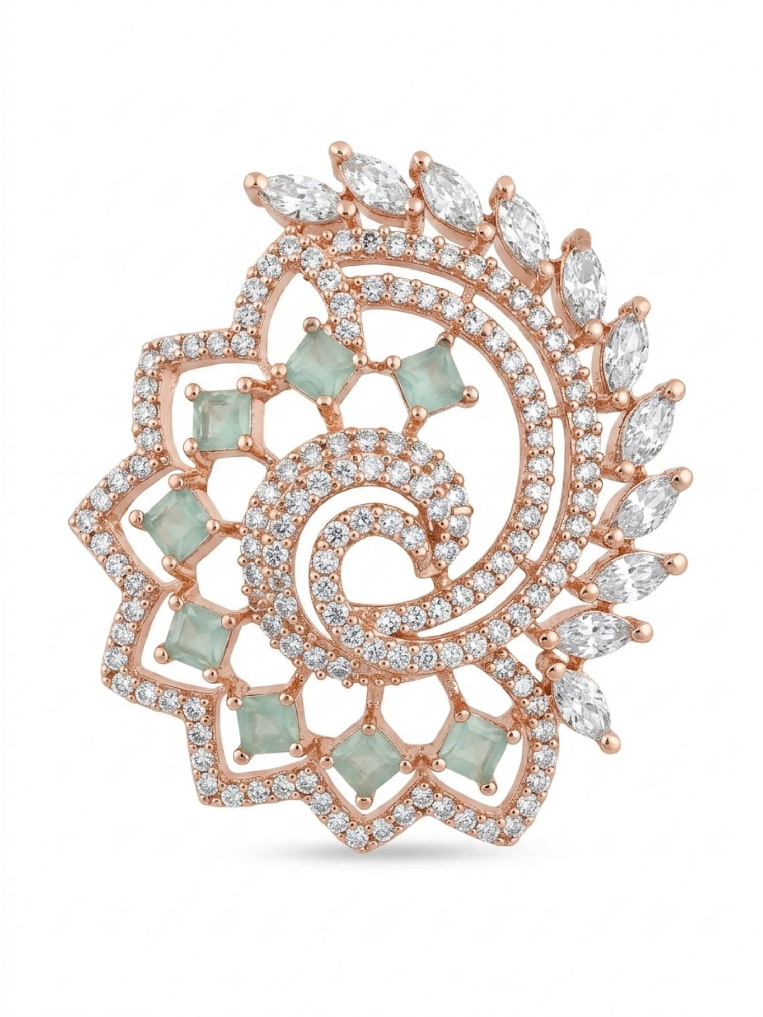 Adwitiya Spiral Swirl Mint and Marquise Crystal Adjustable Ring