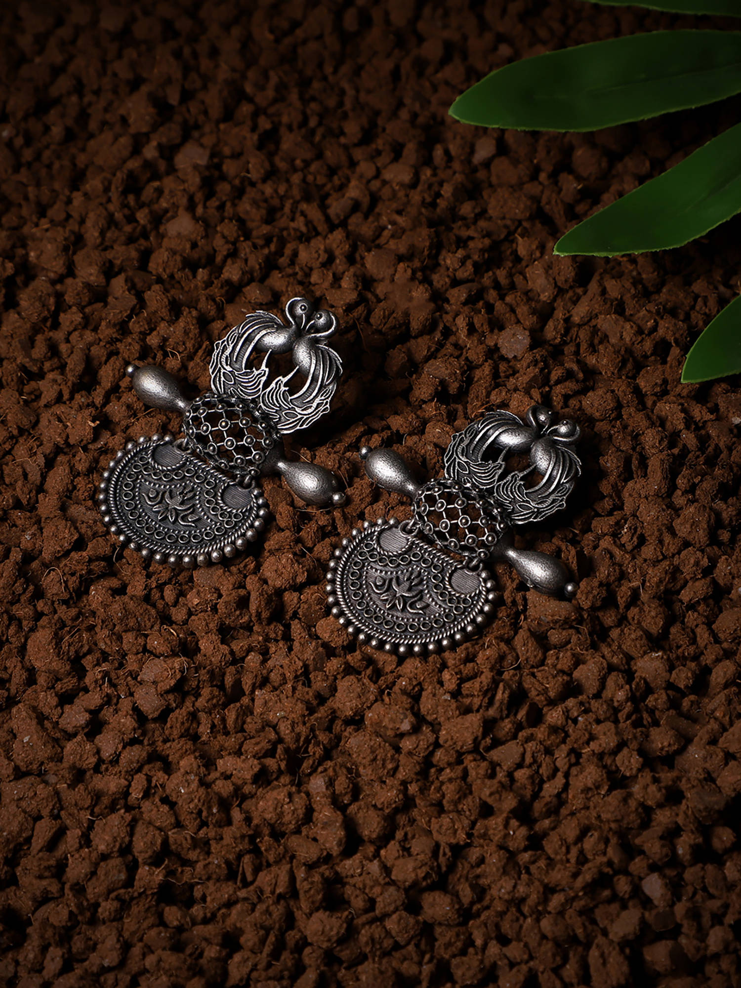 VENI Silver-Plated Peacock-Shaped Drop Earrings