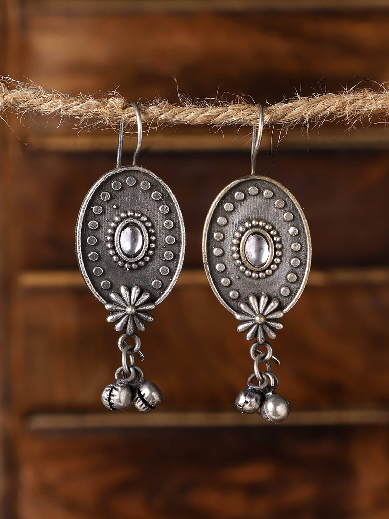 VENI Silver-Plated Stone-Studded Drop Earrings