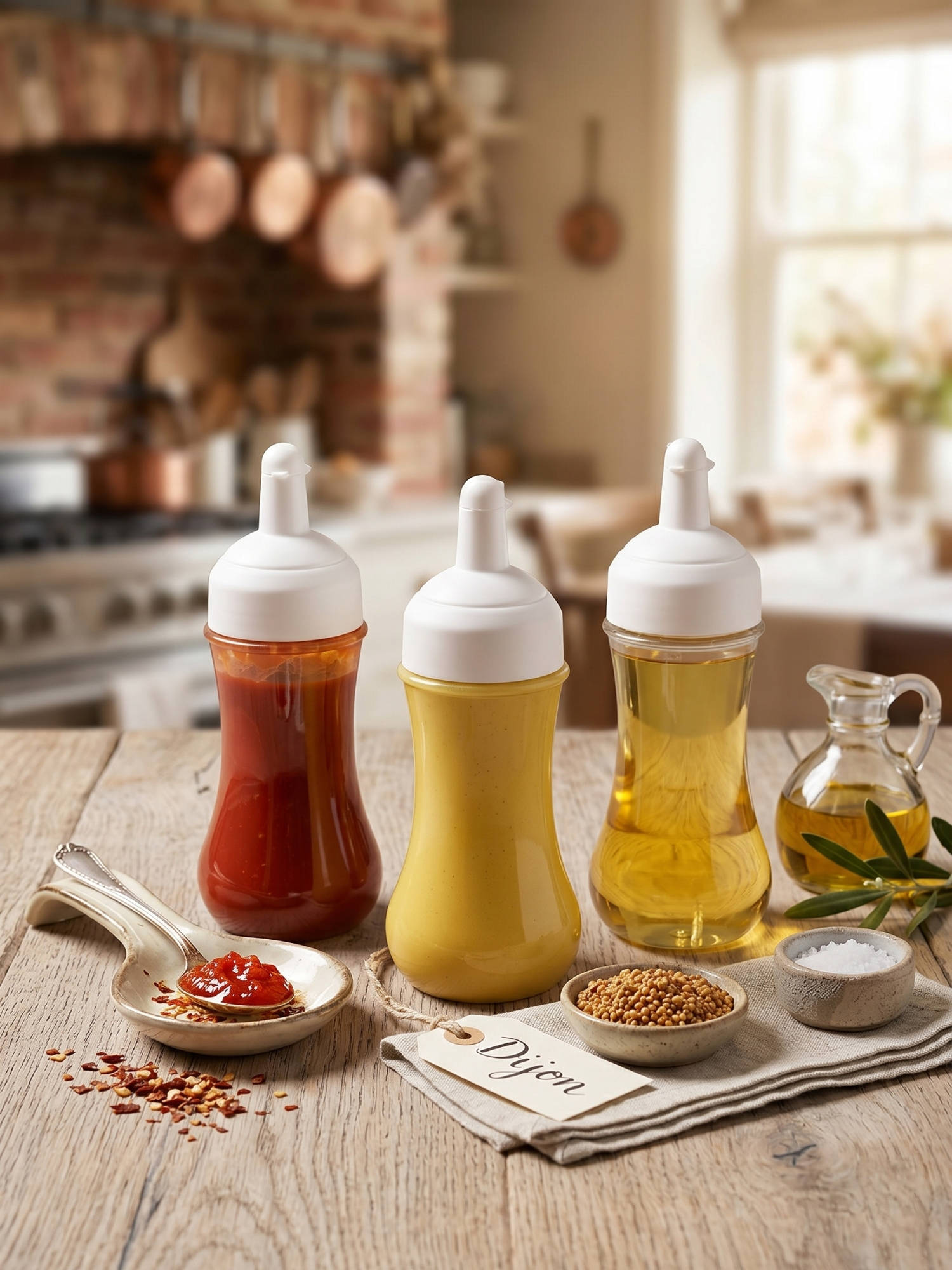 YELONA White Flexible Squeeze Sauce Bottles (Pack Of 3)