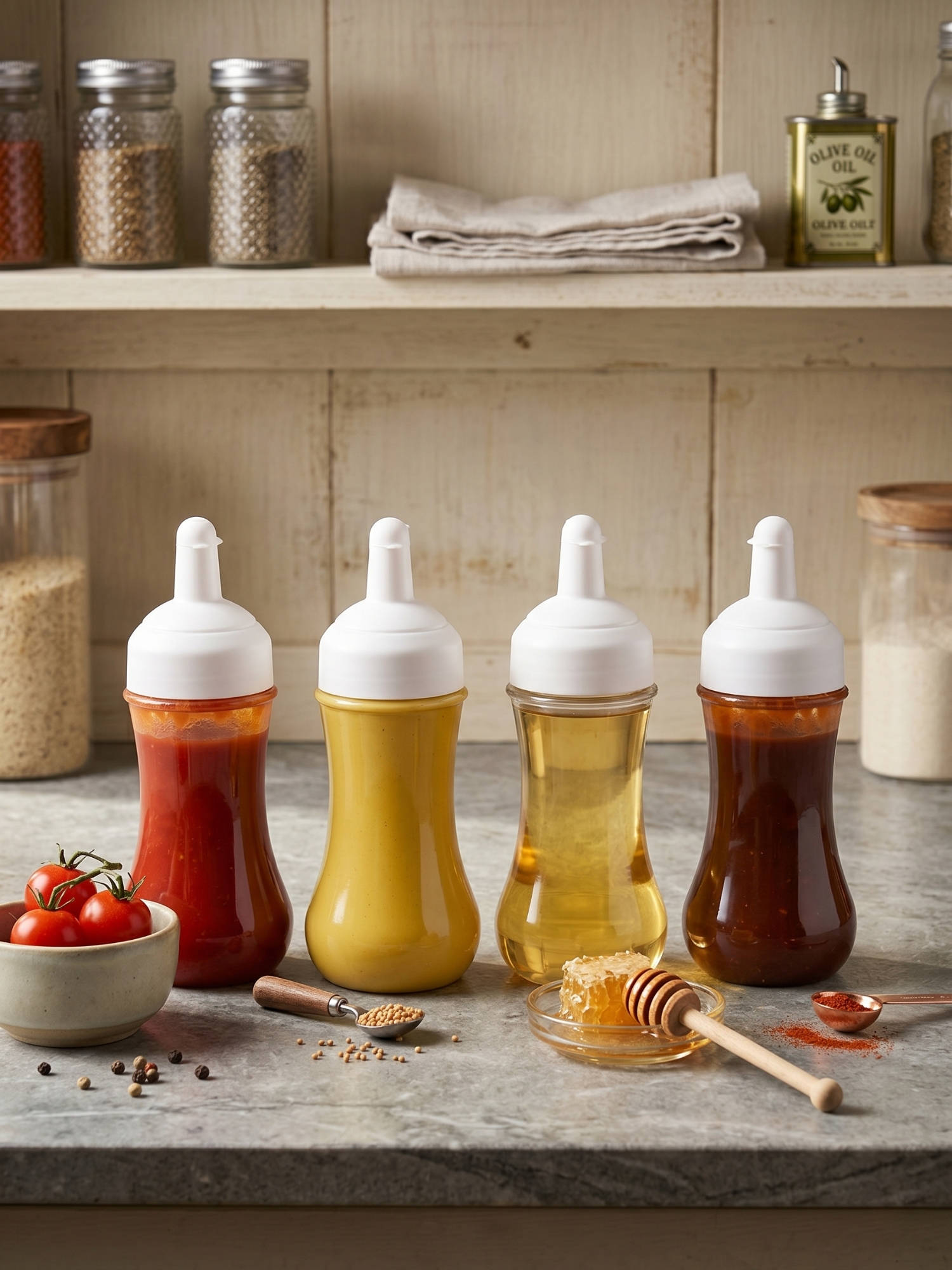 YELONA White Flexible Squeeze Sauce Bottles (Pack Of 4)