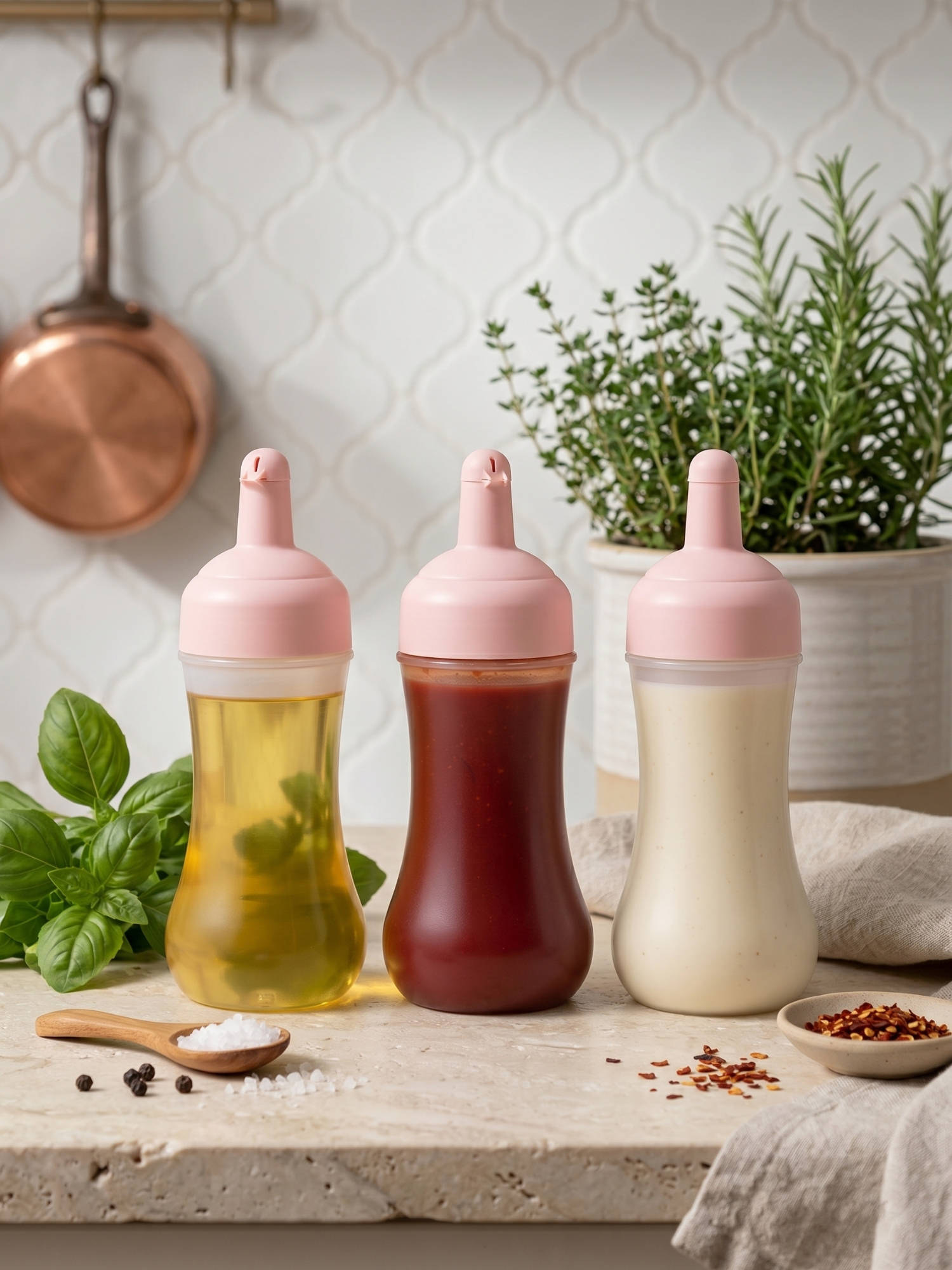 YELONA Pink Flexible Squeeze Sauce Bottles (Pack Of 3)