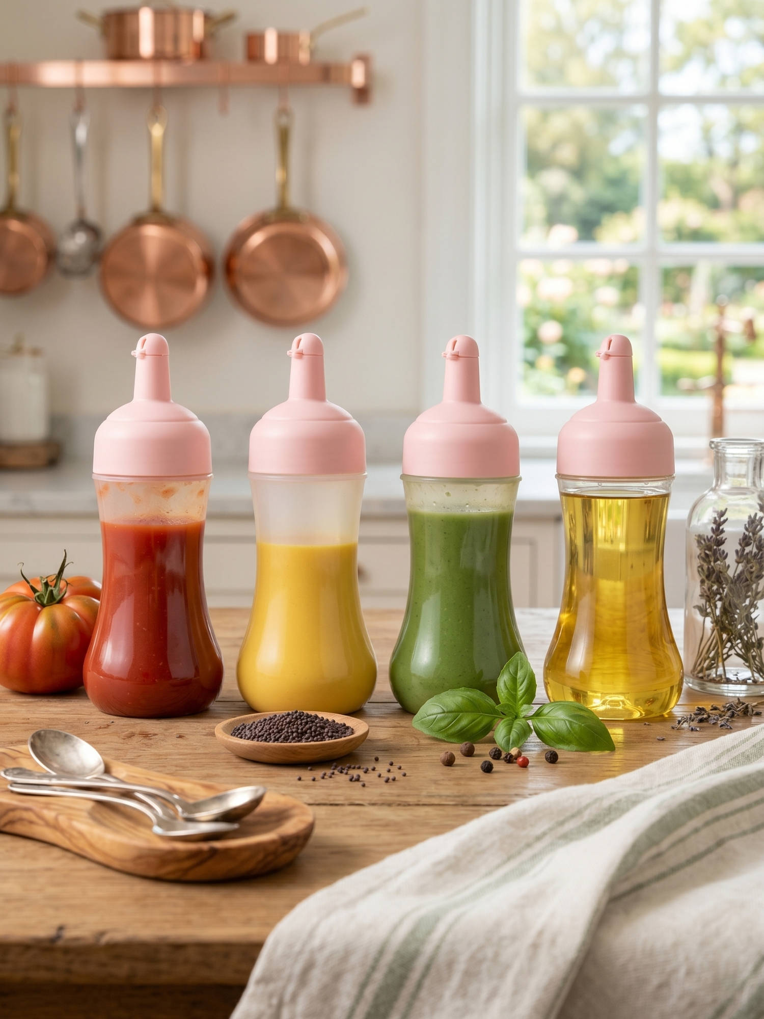 YELONA Pink Flexible Squeeze Sauce Bottles (Pack Of 4)
