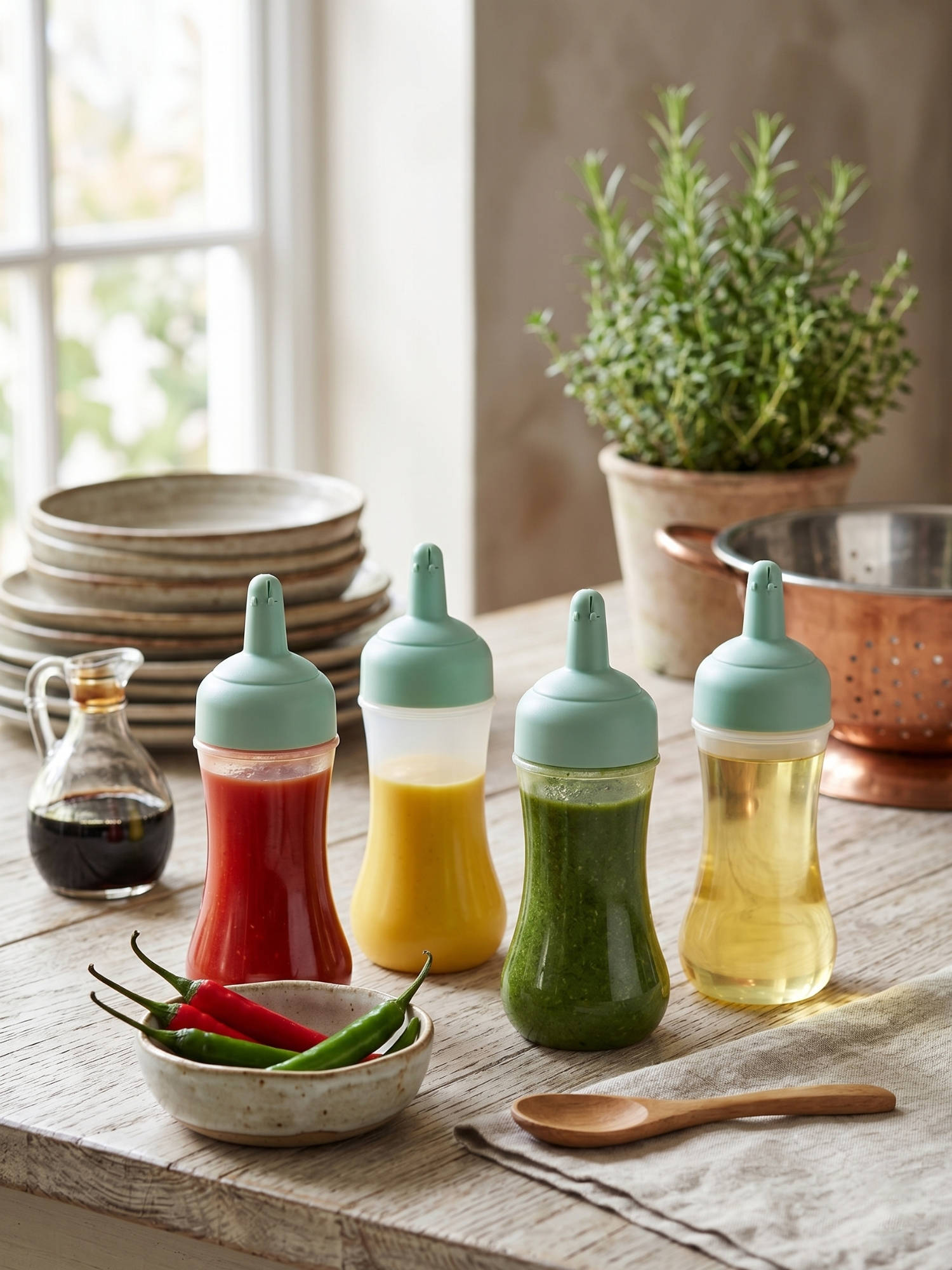 YELONA Green Flexible Squeeze Sauce Bottles (Pack Of 4)