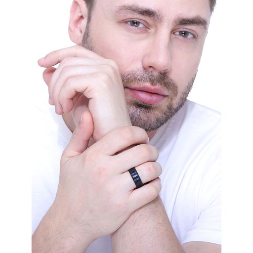 Yellow Chimes Men Black Rhodium-Plated Stainless Steel Finger Ring