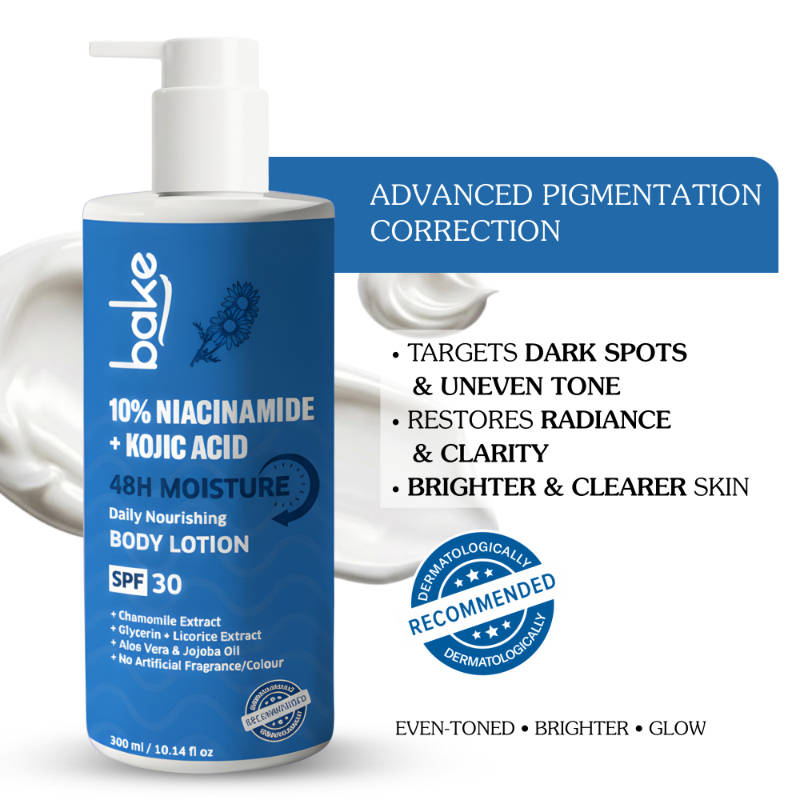 BAKE 10% Niacinamide+Kojic Acid DailyNourishingBodyLotion SPF30forAcneMarks,Dark Spots&Pigmentation