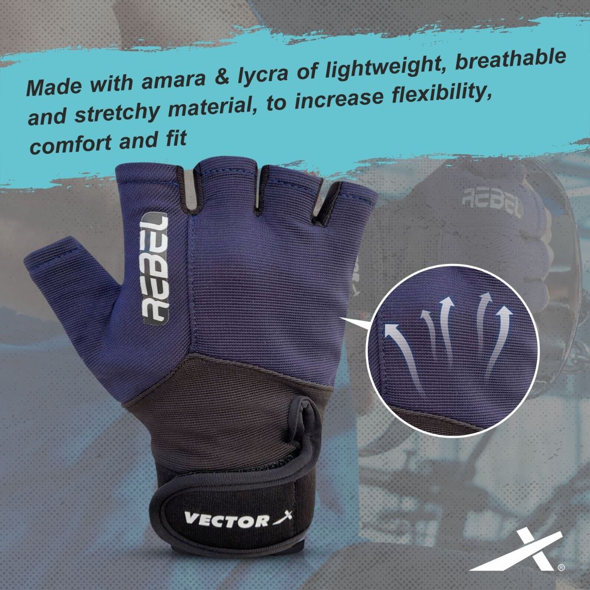 Vector X Rebel Unisex Gym Gloves for Training and Workout Navy