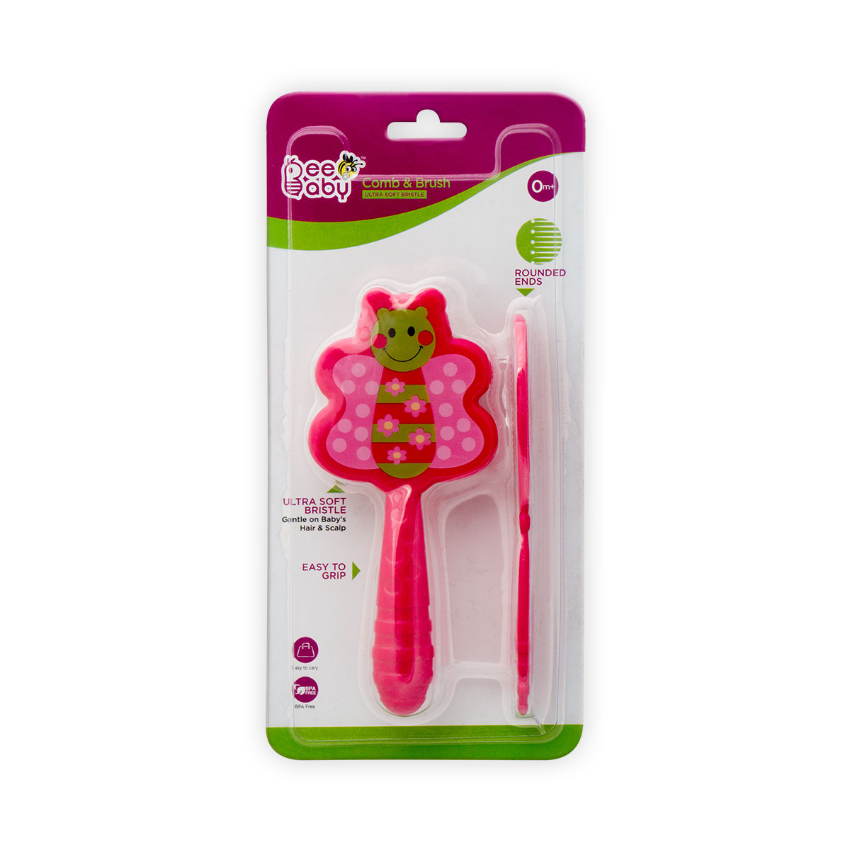 Beebaby Soft Brush And Comb Set For Newborn Babies Butterfly Shape (pink)