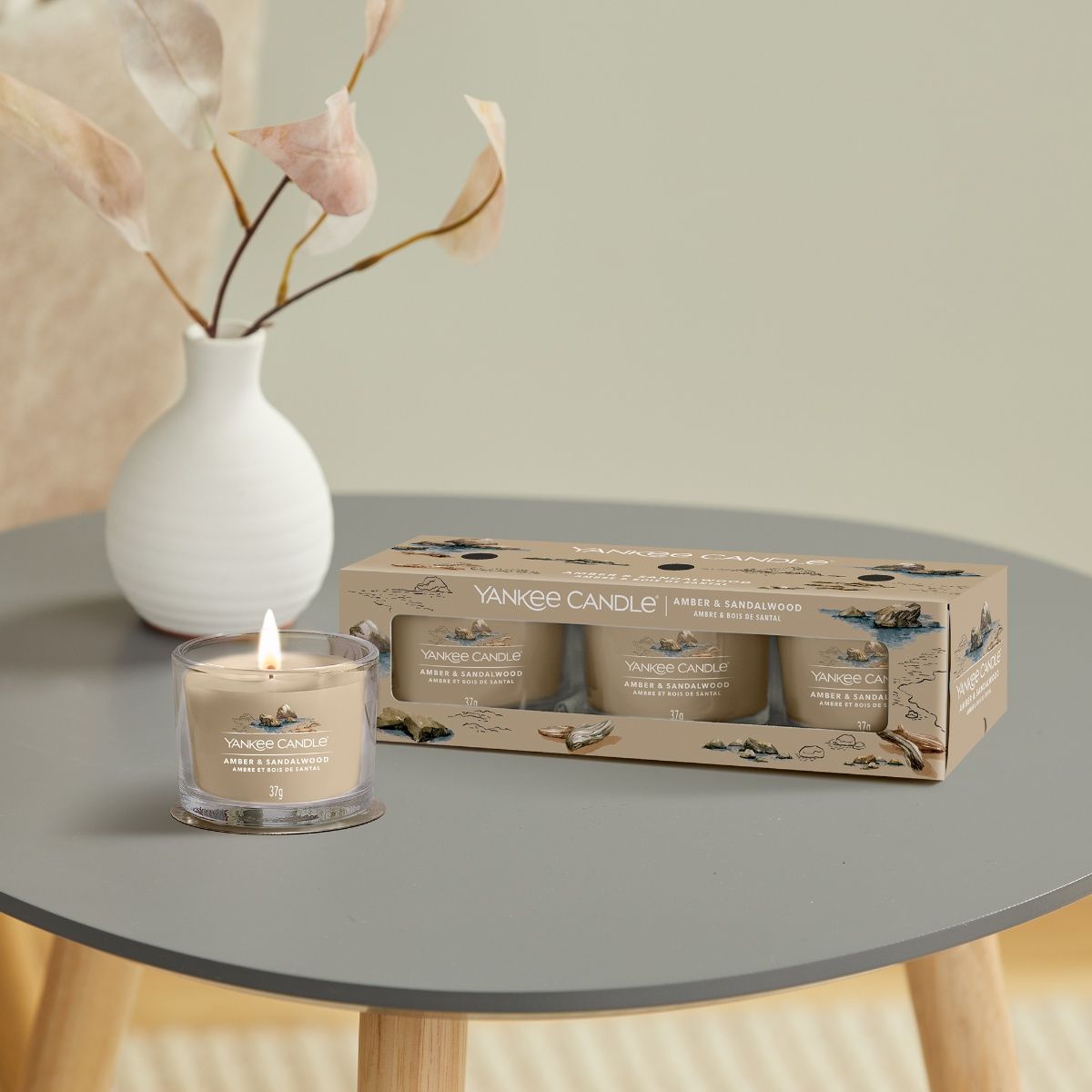 Buy Yankee Candle Amber Sandalwood Filled Votive Scented (Pack of 3) Online