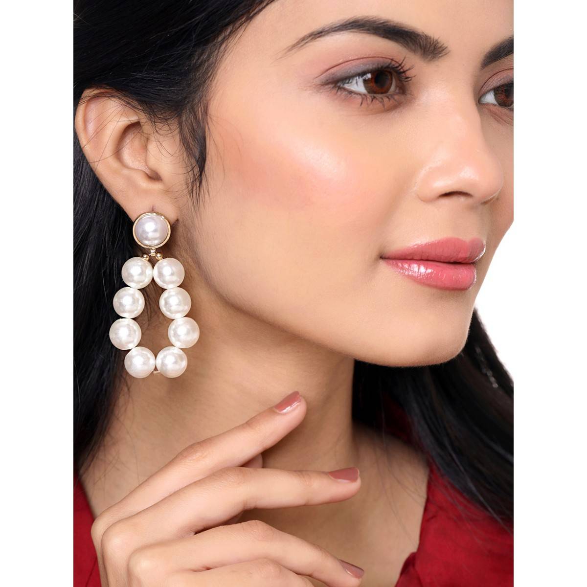 Yellow Chimes Fresh Water Pearl Geometry Dangle Drop Earrings