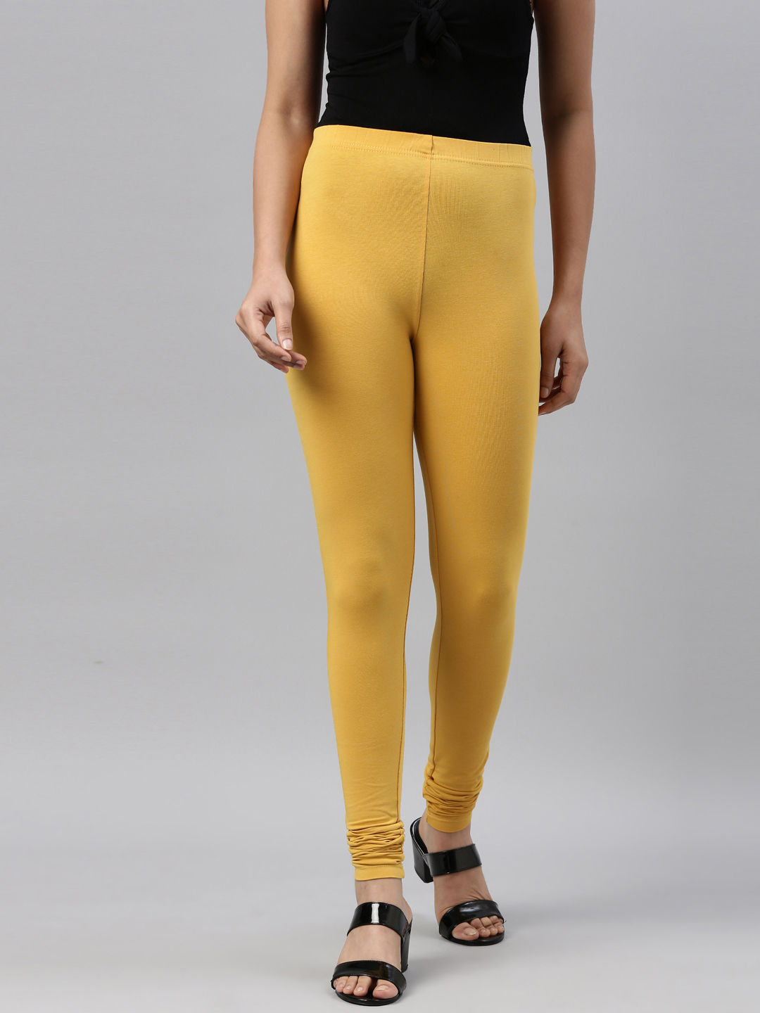 Buy Go Colors Women Cotton Churidar Leggings - Yellow Online