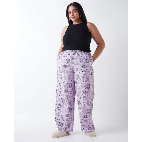 Buy Bewakoof Women's Purple All Over Printed Plus Size Wide Leg