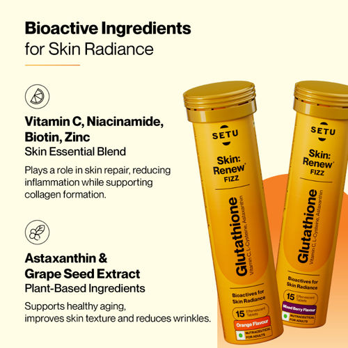 Buy Setu Skin Renew Glutathione & Vitamin C Effervescent Tabs (Orange & Mixed Berry Flavour) Online