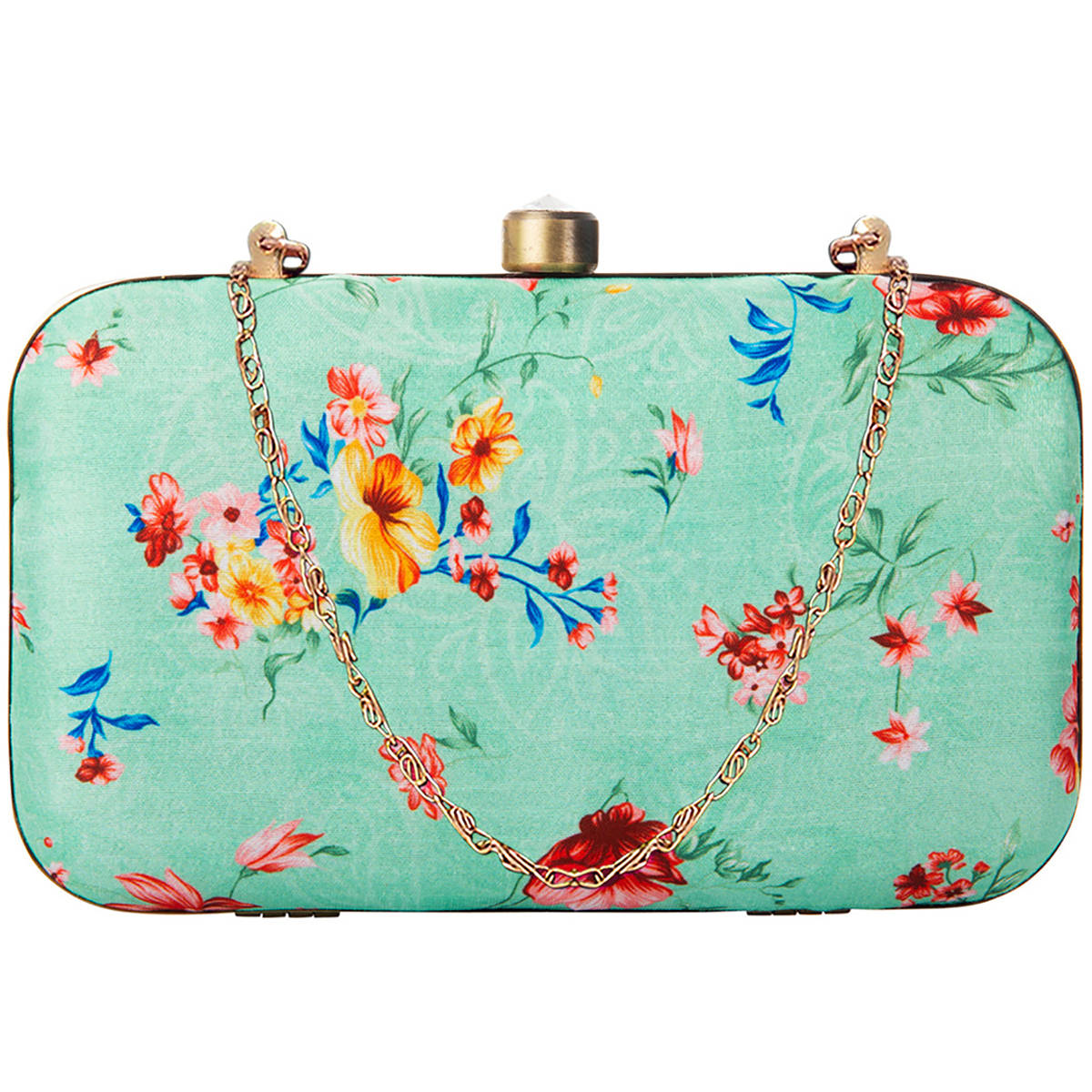 Parizaat By Shadab Khan Sea Green Handmade Printed Clutch