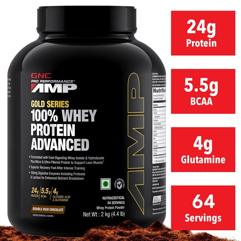GNC AMP Gold Series 100% Whey Protein Advanced - 4.4 lbs (Double Rich Chocolate)
