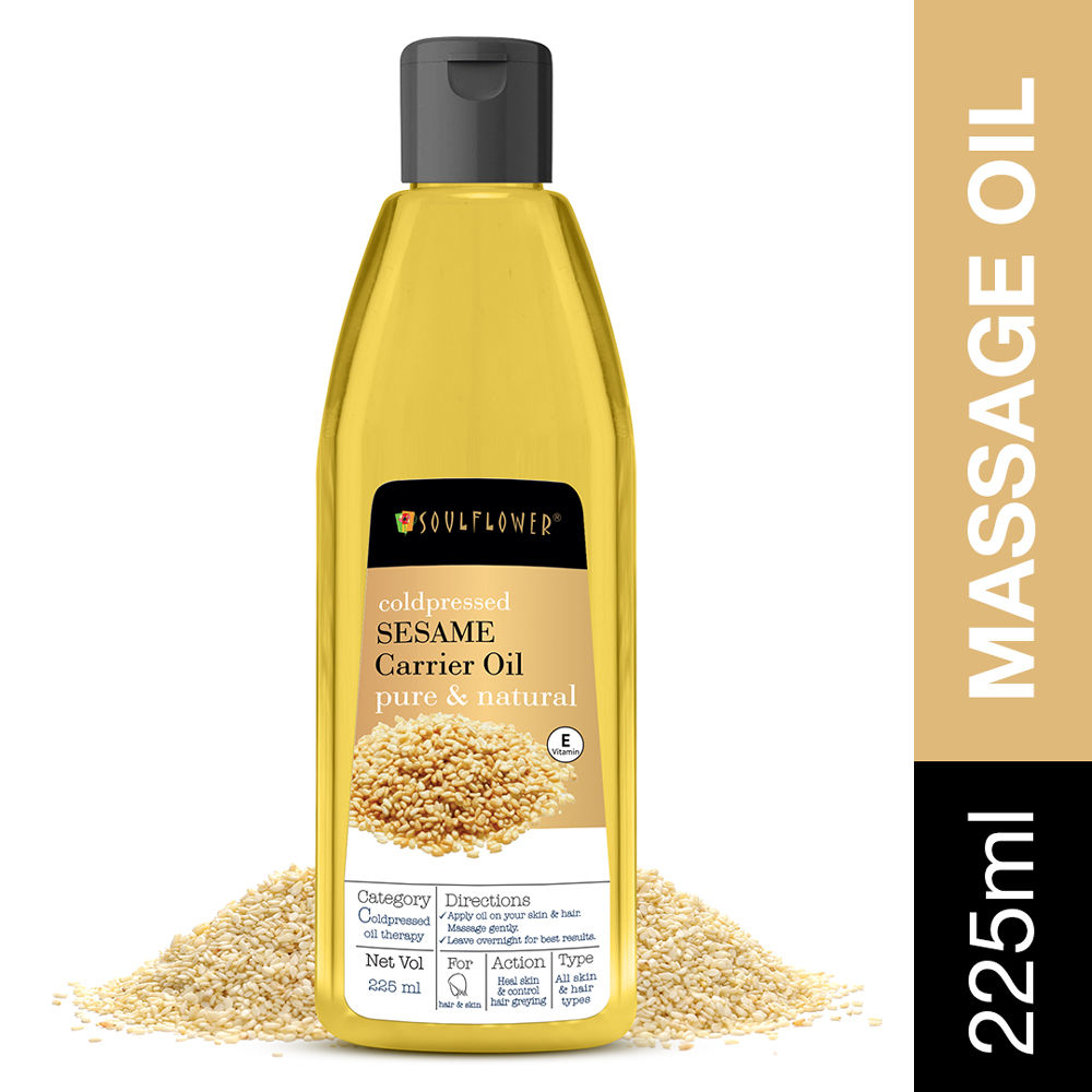 Soulflower Cold Pressed Sesame Massage Oil For Heal Skin & Control Hair Greying,