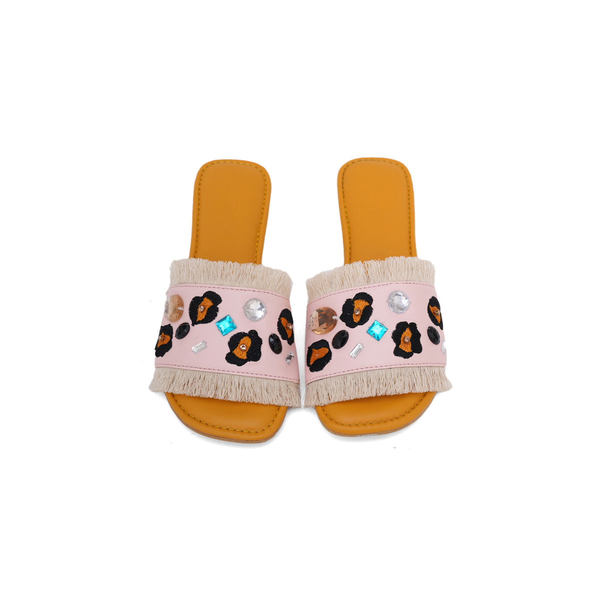 Buy Sole House Embroidery Baby Pink Fringe Flats Online