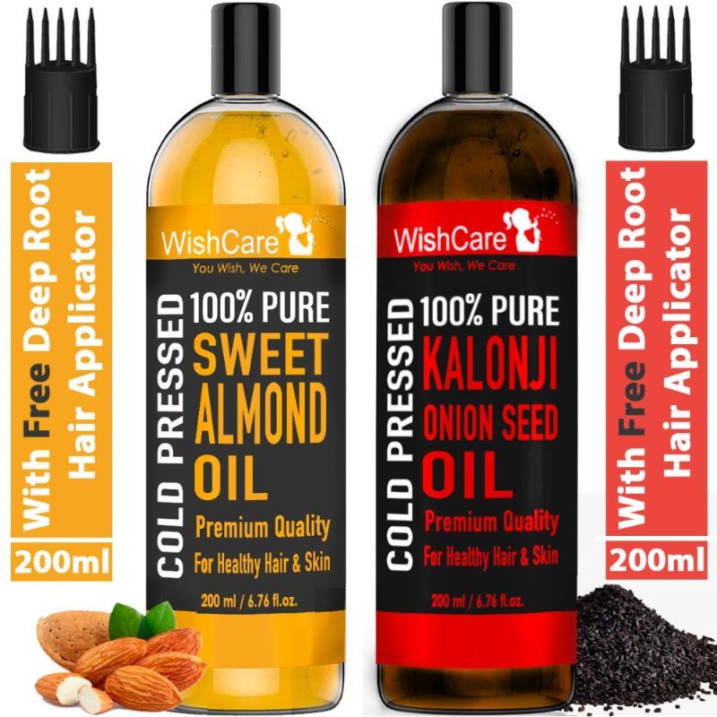 WishCare 100% Pure Cold Pressed Kalonji Black Onion Seed Oil & Badam Rogan Sweet Almond Oil