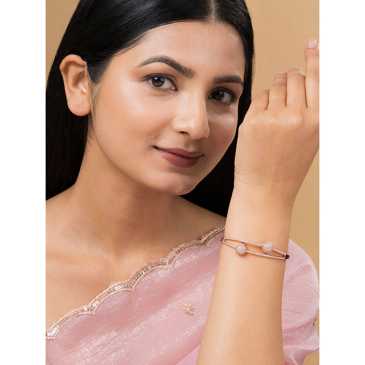 Teejh Jewel Of Jhansi Cz Stones Rose Gold Plated Bracelet